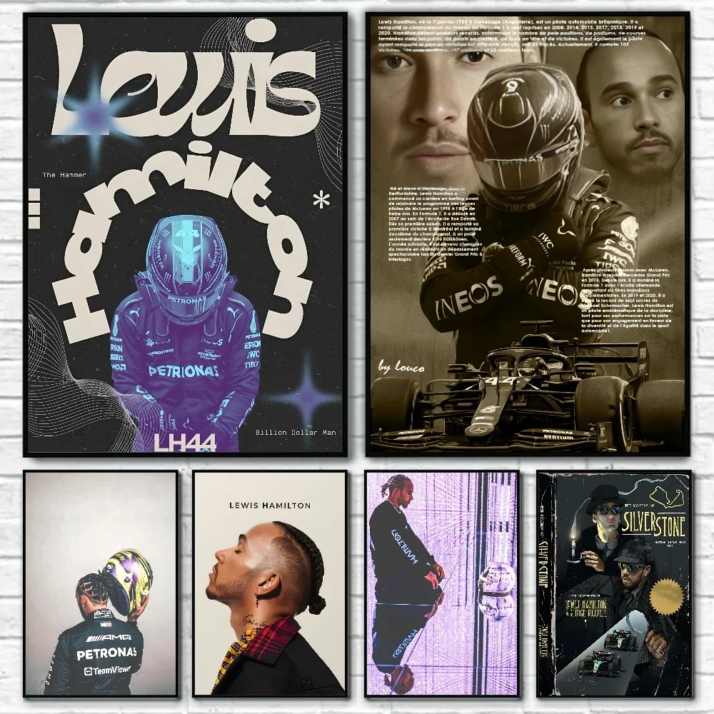 F1 بطل السباق الأسطوري شخصية L-Lewis هاميلتون المشارك ذاتية اللصق الفن ورق مقاوم للماء ملصق مقهى غرفة البار #1