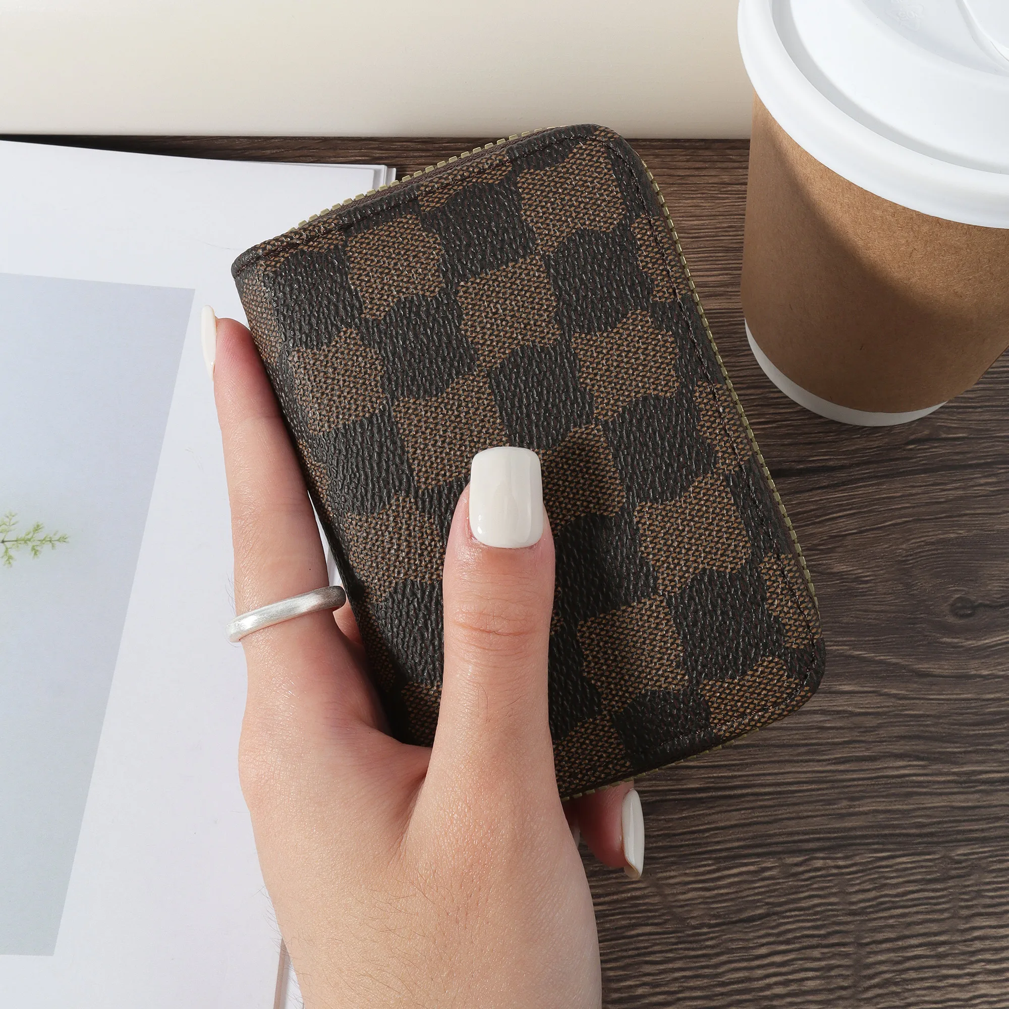 Carteira de cartão de crédito para mulheres, Zipper Around Coin Wallet, Case Holder, nova moda