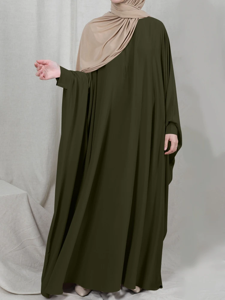 

Women Muslim One Piece Jilbab Prayer Dress Nida Long Batwing Abaya Dubai Saudi Arabia Islam Hijab Robe Ramadan Solid Color 2024