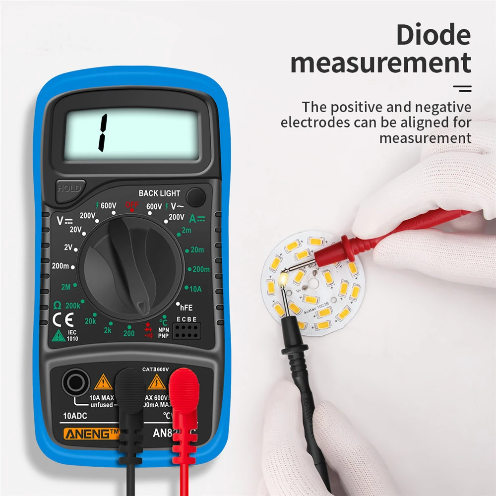 LCD Digital Multimeter AC/DC Ammeter Volt Ohm Test Meter AN8205C Profession Multimetro with Thermocouple Backlight Display