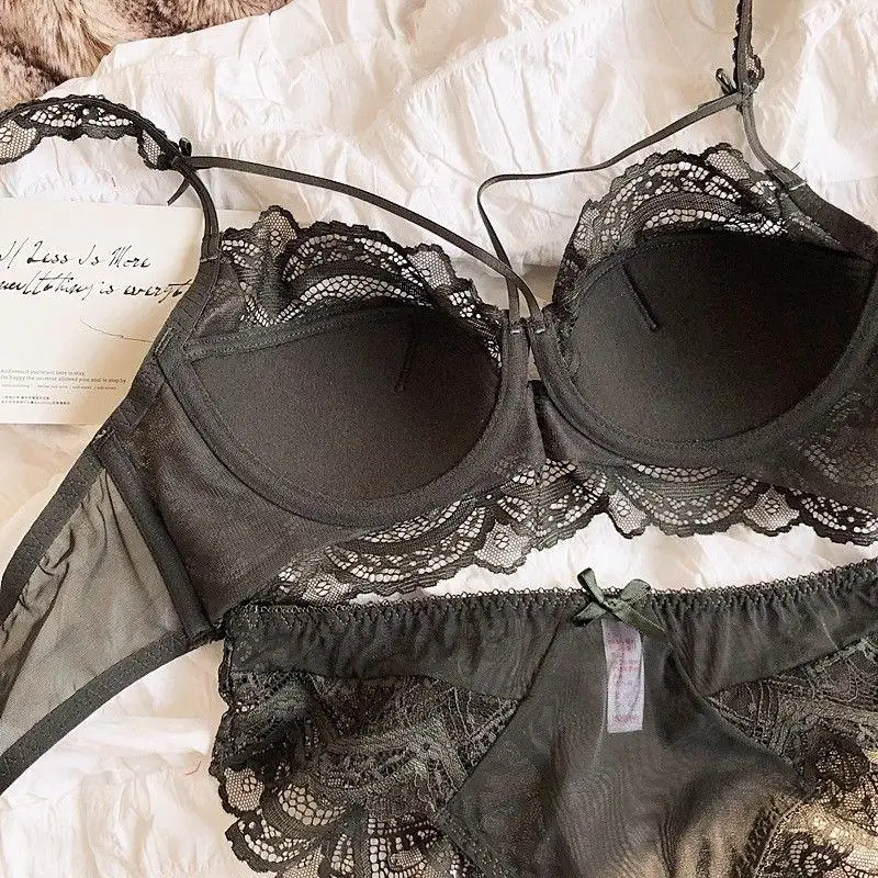 MOYISU Sexy krajková podprsenka Bralette Set pro malá poprsí, francouzský design, odnímatelná ramínka s tenkými push-up vycpávkami, měkký návlek na podprsenku s kosticemi, top AB - náhled 6