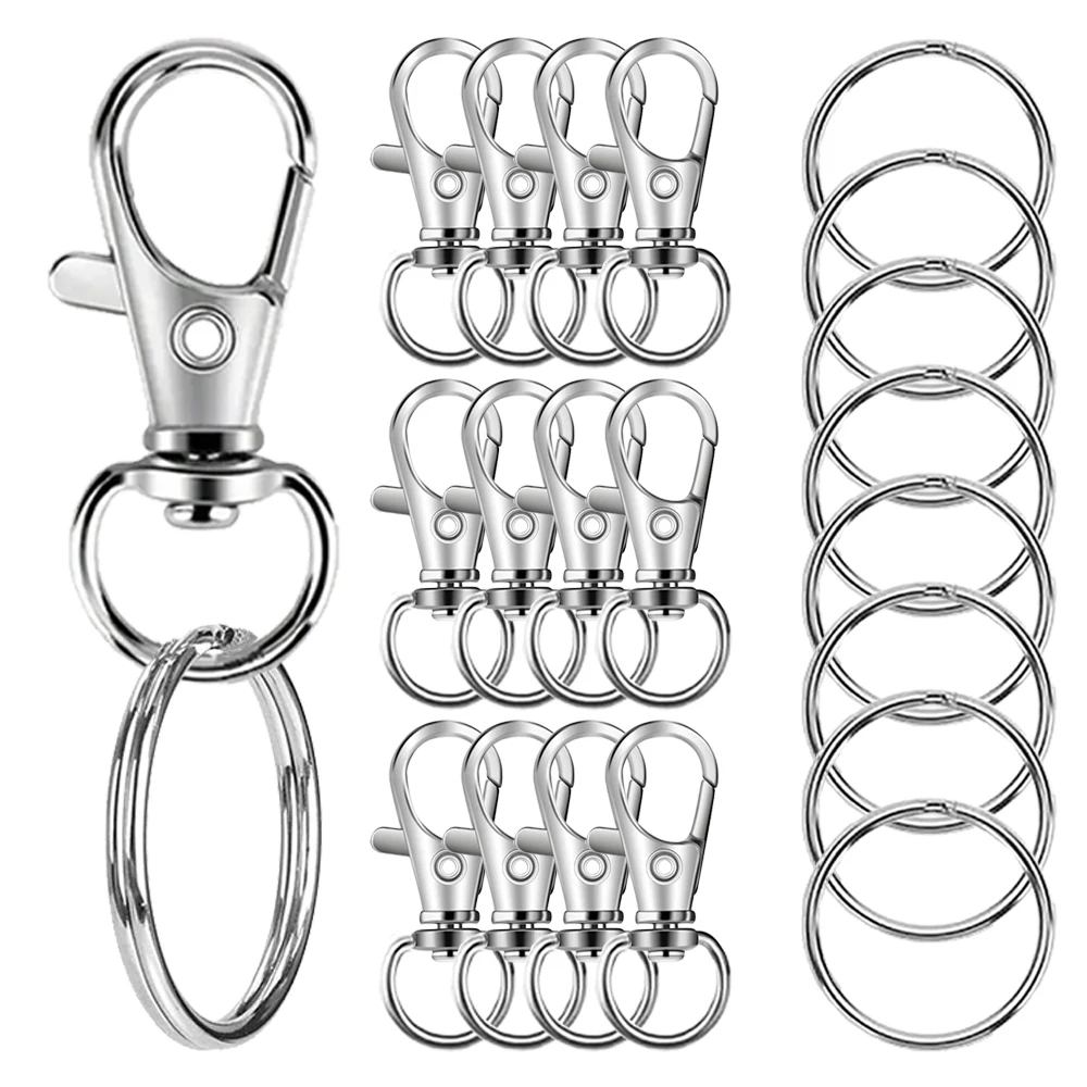 14/25 sets draaibare legering veer-kreeftgespen met metalen splitringen, geschikt voor DIY dierenhalsbanden, sleutelhangers, labels, accessoires, knutselwerk