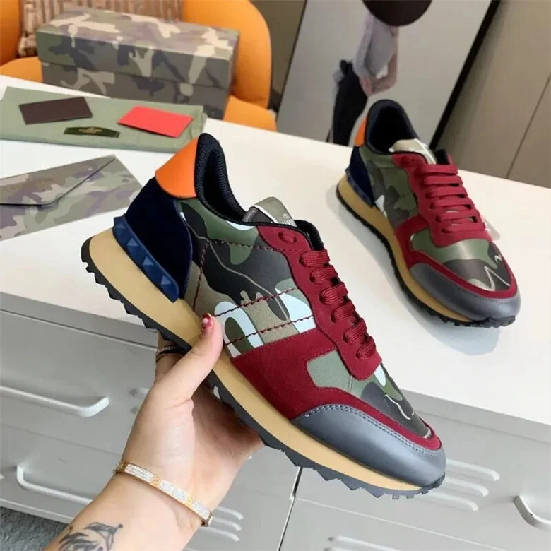 Men's Low Top Canvas Sneakers Rivet Camouflage Sports Casual Trendy Shoes Spring Autumn Leather Sole Adult China Made