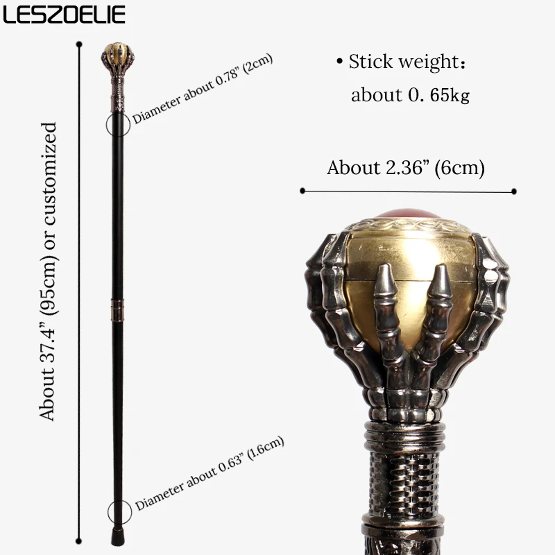 Mann Silber Drachen Krallen Gehstock Rote Kristallkugel Eingebettet In Gemusterten Kupferkugel Frau Halloween Party Dekorative Stöcke