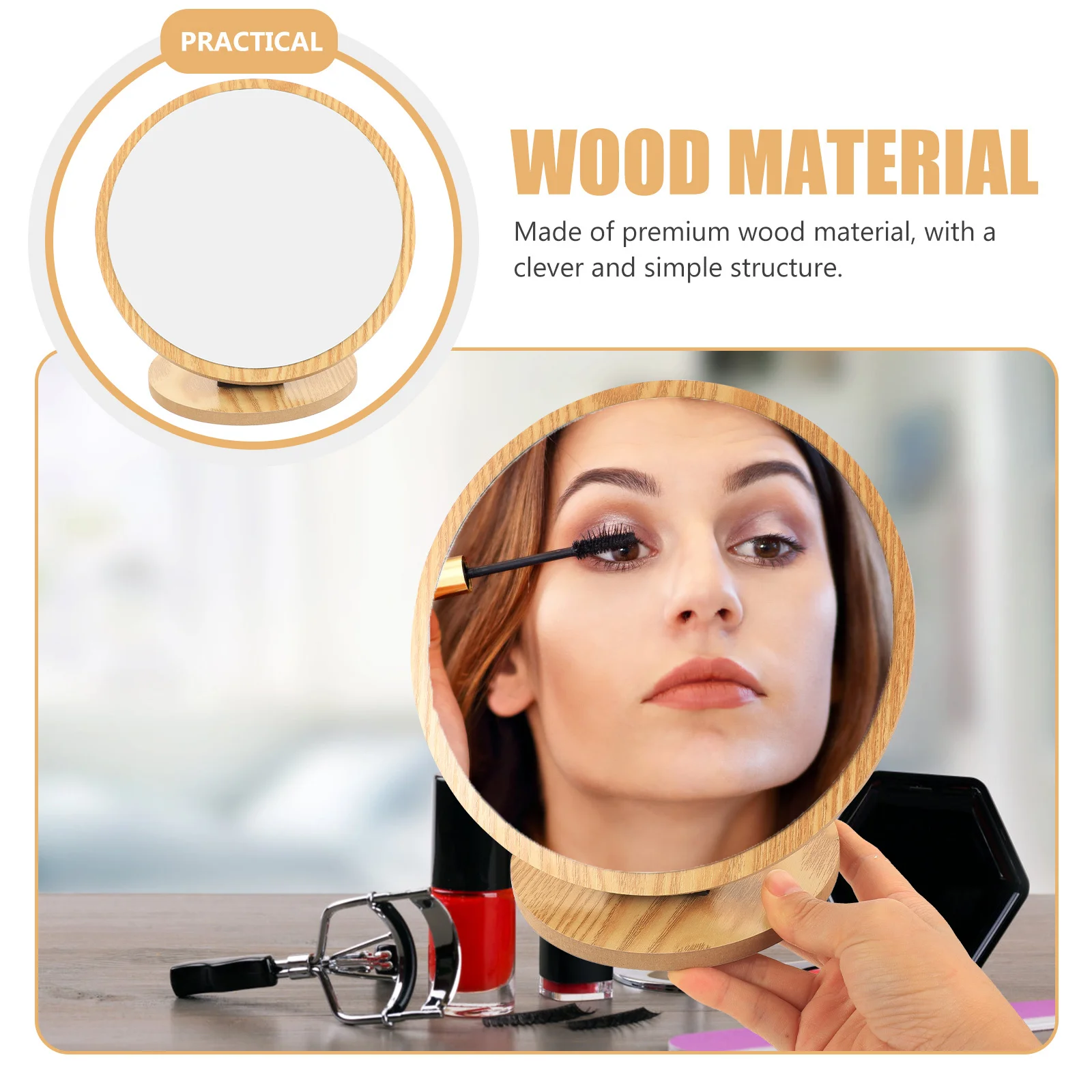 

HAPINARY Wooden Makeup Mirror Foldable Desktop Vanity Mirror Natural Wood Material Compact Design for Women