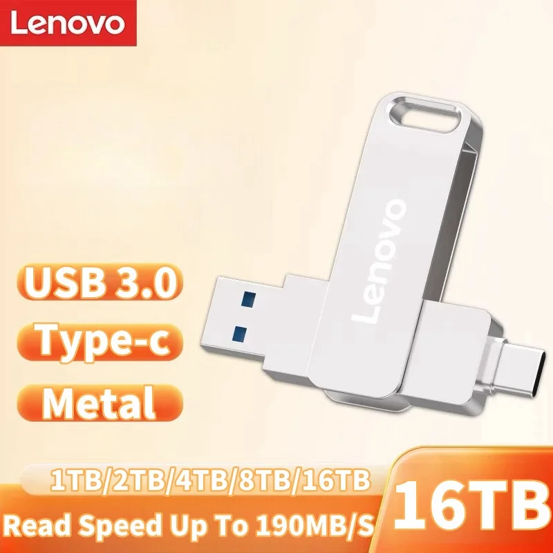 Lenovo Super 16TB Usb 3.0 Metal Pen Drive 8TB 4TB High Speed Flash Drives Pendrive Portable Usb Memoria Stick Type-c Adapter