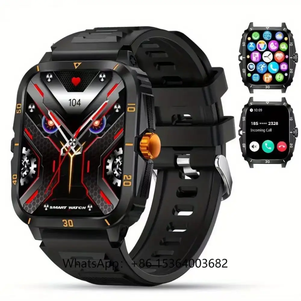 

TJXL-SENBONO KT71 Men's Outdoor Smartwatch 1.96'' HD Display Call Answering Sport Long Battery 3ATM Water Resistant for Android
