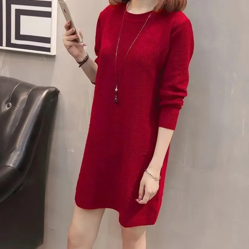Pullover maglione lavorato a maglia lungo autunno inverno donna 2023 nuovo maglione a maniche lunghe con scollo a o allentato Oversize solido