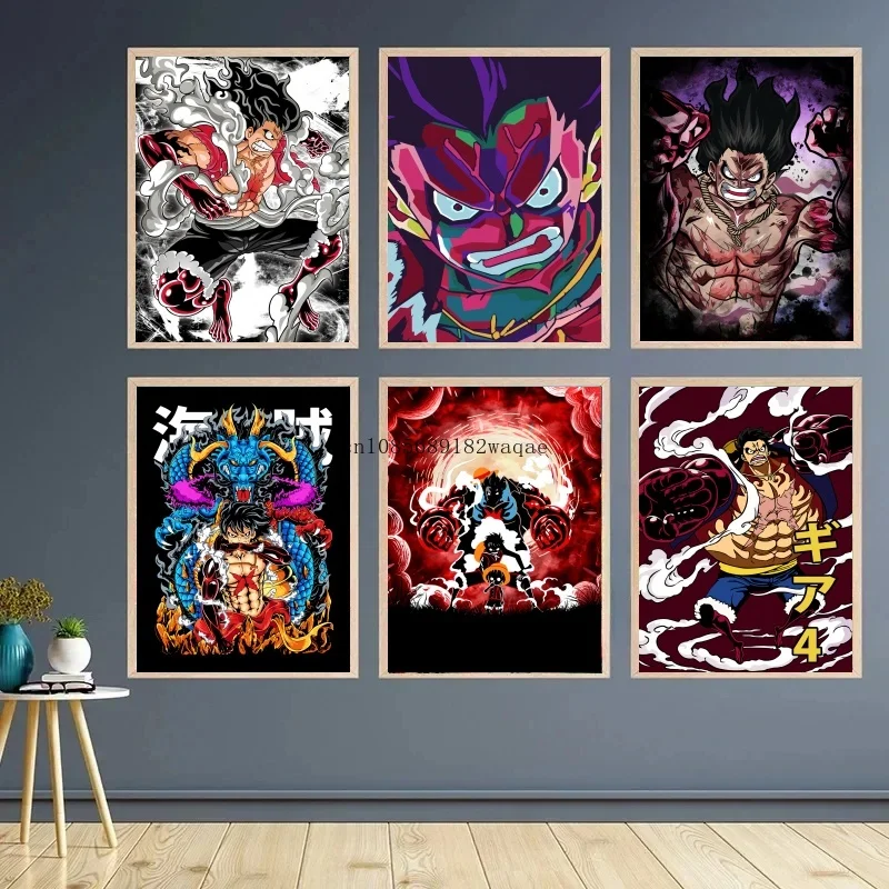 Figura de Anime de One Piece Gear, pintura en lienzo de Luffy, carteles artísticos impresos, Mural impreso, pared del hogar, decoración estética para habitación, regalo