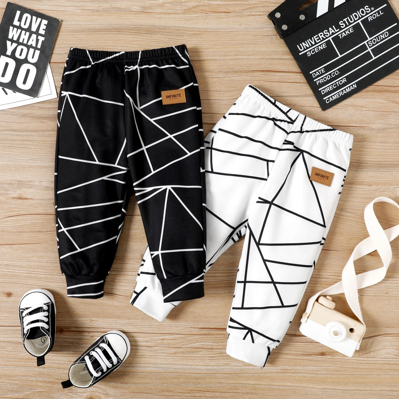 PatPat Baby Boy Leather Patch Design Geometric Print Pants