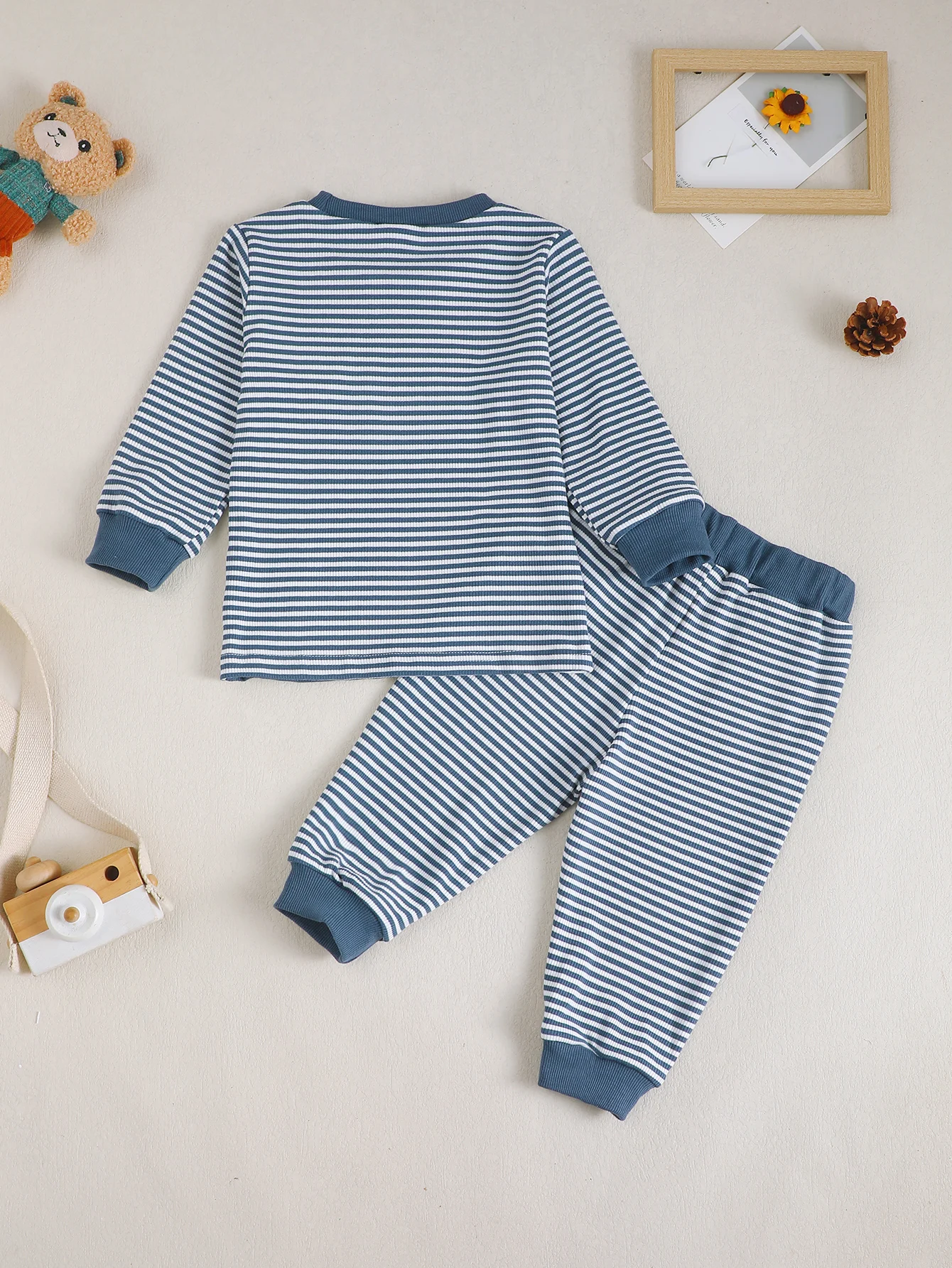 Baby-Jungen-Set für Frühling und Herbst mit Bärenmuster, Rundhalsausschnitt, langen Ärmeln und langen Hosen, Babykleidung, Kleinkind-Outfit – Detail 8