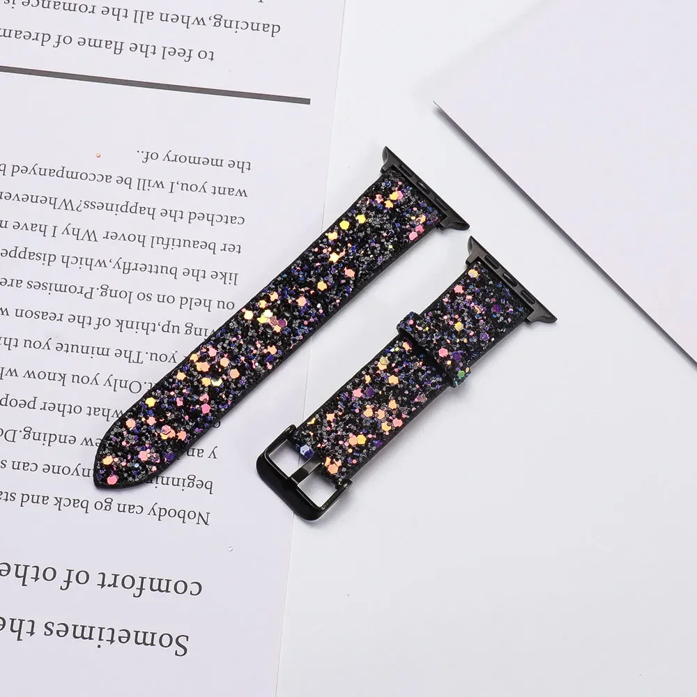 Leather Band for Apple Watch 38mm 40mm Women Bling Diamond 42 41mm 44 45mm 49mm Shiny Glitter Strap IWatch Series 8 7 6 5 4 3 2