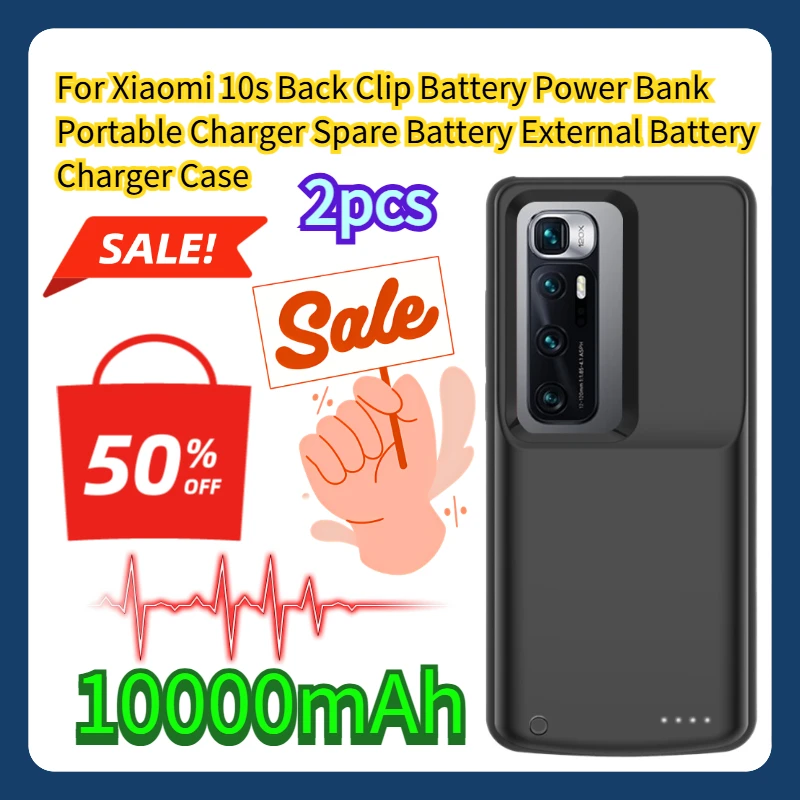 

For Xiaomi 10s Back Clip Battery Power Bank Portable Charger Spare Battery 10000mAh External Battery Charger Case 2pcs