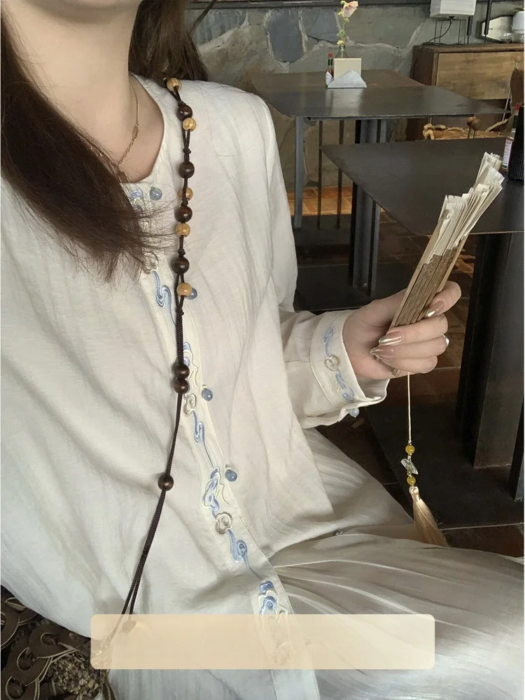 

plus Size Women's Long Sve irt Linen Blend Cloud Pattern Loose Fit Regular Sve mat Sle Resistant to Deformation