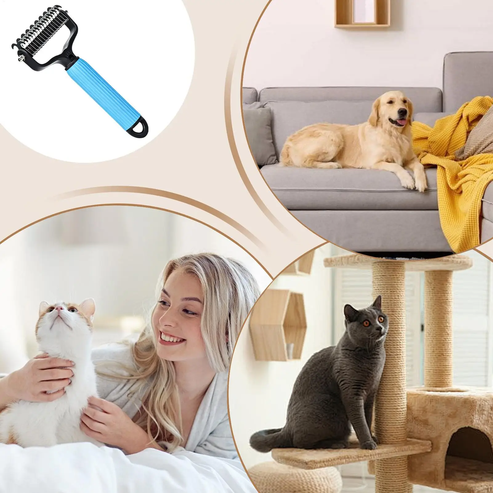 Pet Hair Comb Dog Hair Tangles & IKnots Removal Comb Double-sided Pet Hair Remover Stainless Steel Cat Hair Knot Cleaning Brush view 6