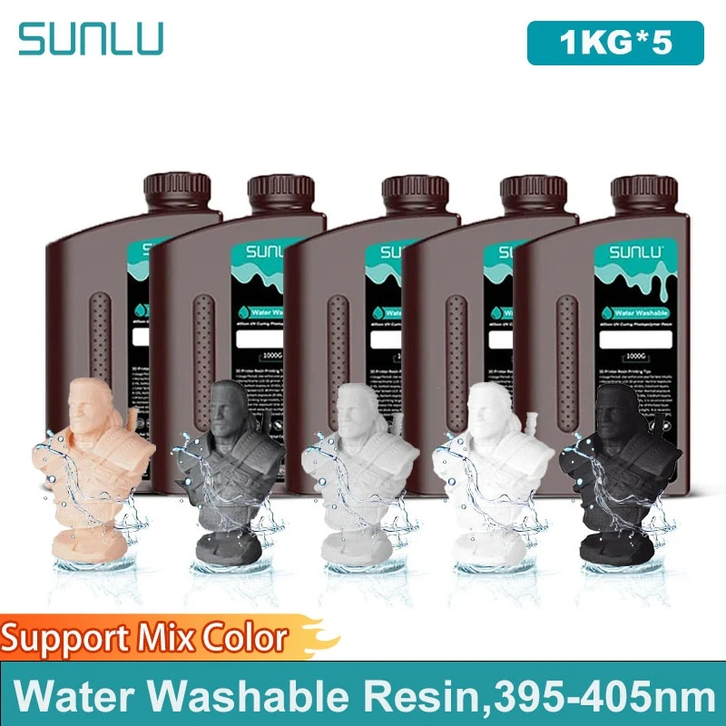 

SUNLU 5KG Water Washable 3D Printer Resin,395-405nm 1kg Fast Curing 3D Resin for 2K 4K 8K LCD DLP SLA Resin 3D Printer