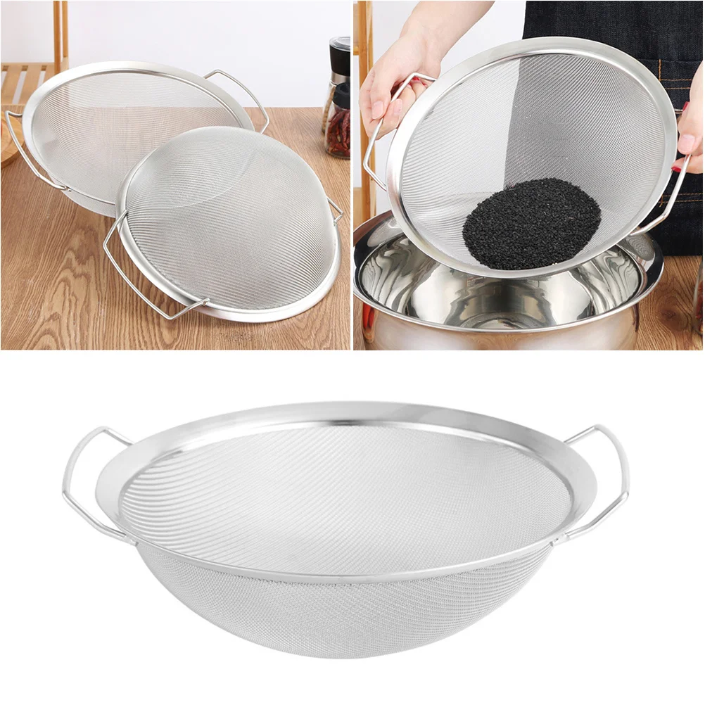 

1pc Stainless Steel Mesh Strainer 25Cm Double Handle Silver For Wash Rice Sieve Kitchen Sifting Filtering Steaming Cooking Drain
