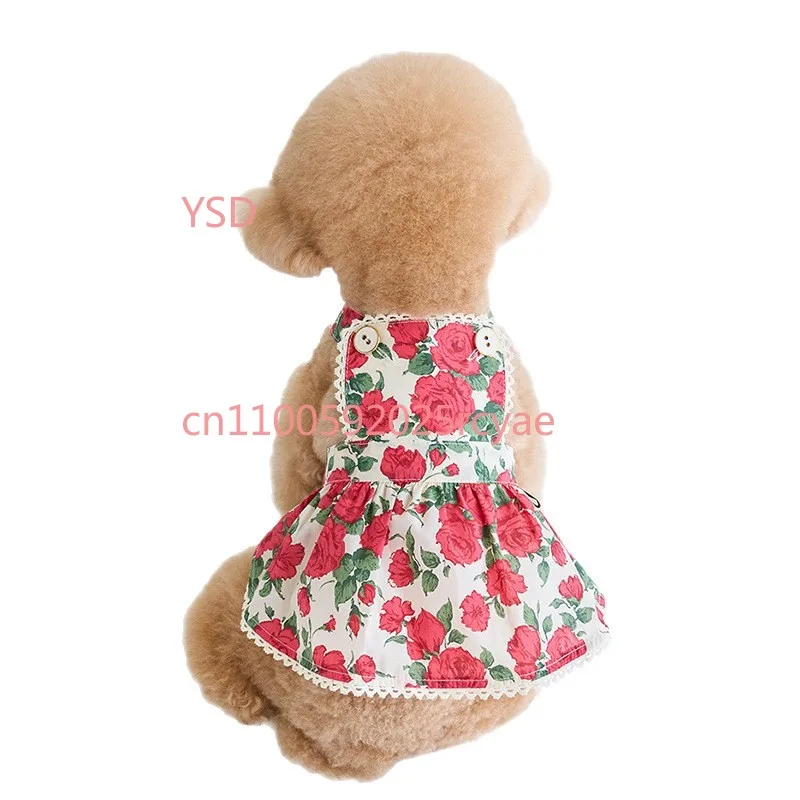 

Spring Summer Rose Printed Pet Dress For Small Dogs And Cats