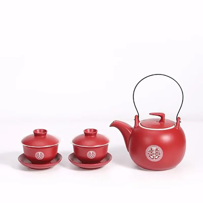 Chinese Tea Cup Set for Wedding, Red Tea Set, Sancai Cover Bowl, Wedding Supplies