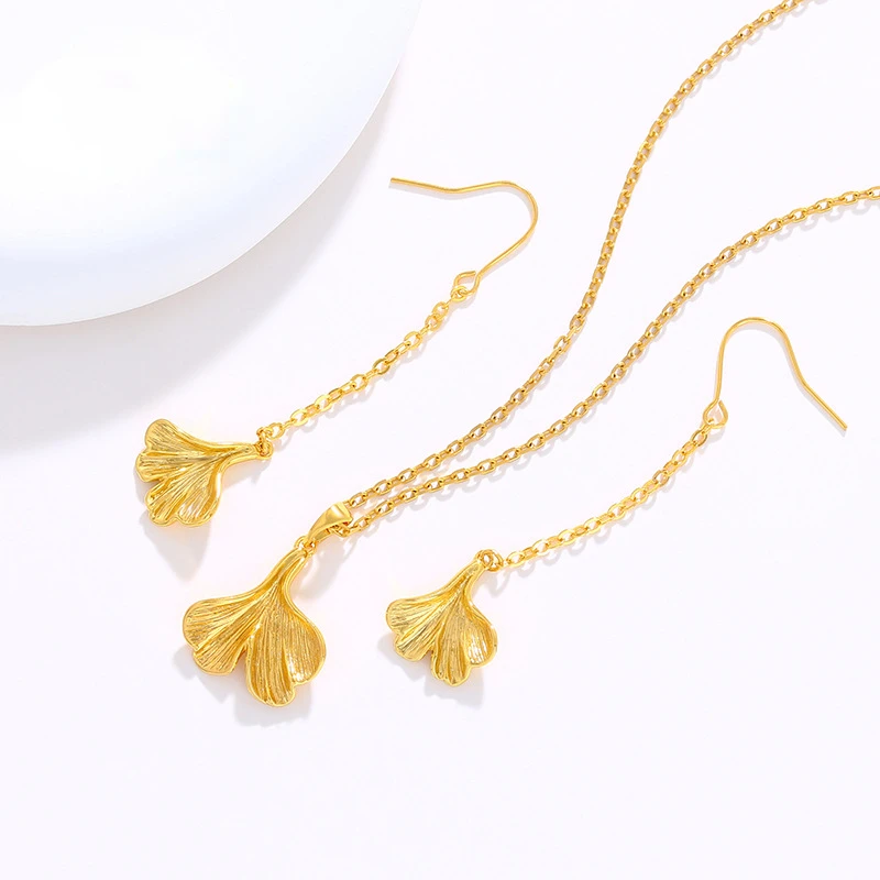 

3D Elegant 14k Gold Color Ginkgo Leaf Earrings for Women Wedding Engagement Drop Earrings Jewelry Sets Gifts