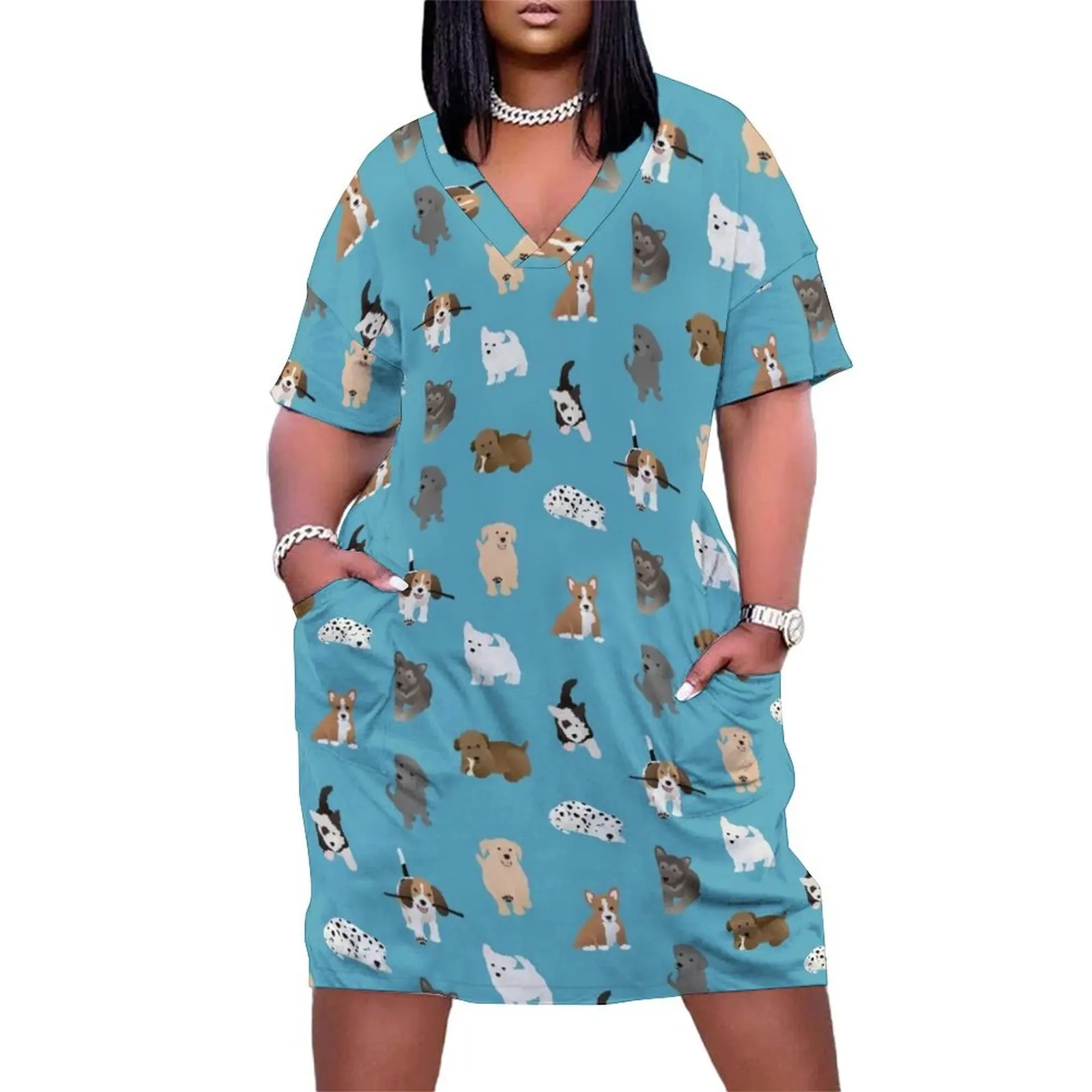 

puppies (blue) Loose Pocket Dress Women's evening dress dresses for womens 2025