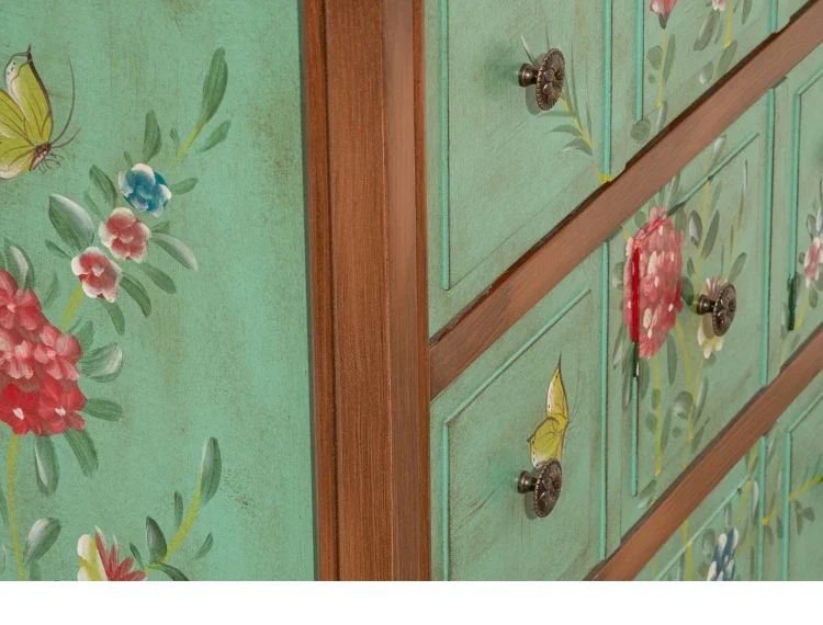 American retro painted furniture, green chest, retro living room locker, storage cabinet, bedroom bedside cabinet image 4