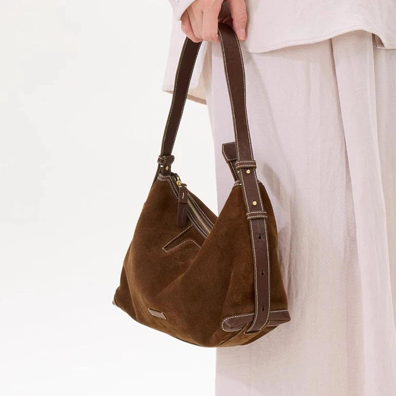 Designer Style Hobo Bag Women\'s Suede Underarm Bag Commuter Dumpling Bag Shoulder Messenger Bag Versatile Clutch Bag