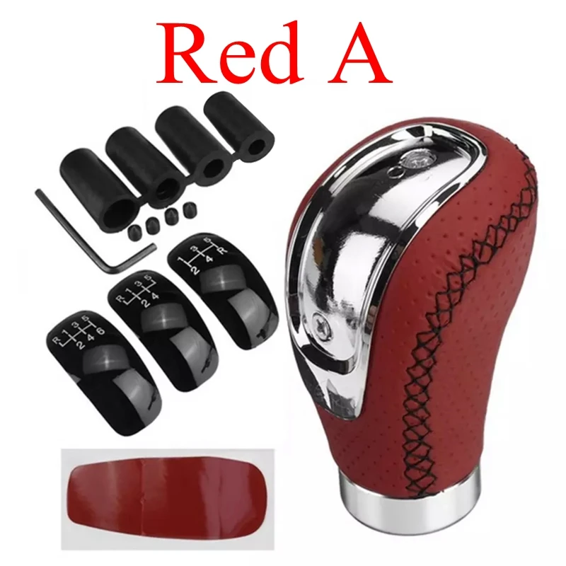 5단 또는 6단 가죽 레드 기어 노브 자동차 기어 변속 노브 시프터 노브 기어 스틱 변속 ... - 4