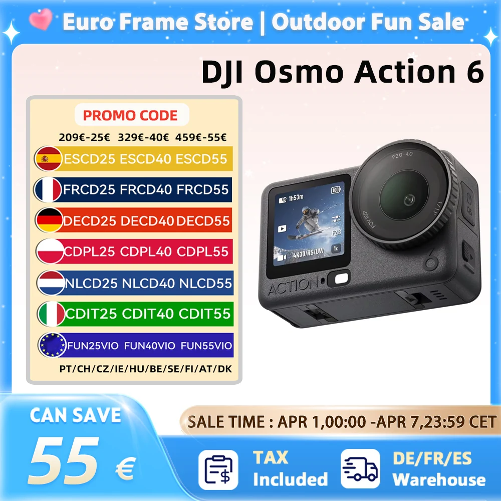 DJI Osmo Action 6 Variable Aperture Action Camera  New 1/1.1-inch Square Sensor, New 4K Free Cropping Osmo Action 6