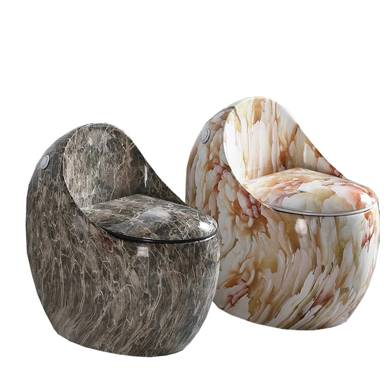 New Design Bathroom Commode Floor Mounted Ceramic One Piece Round Marble Pattern Toilet Bowl
