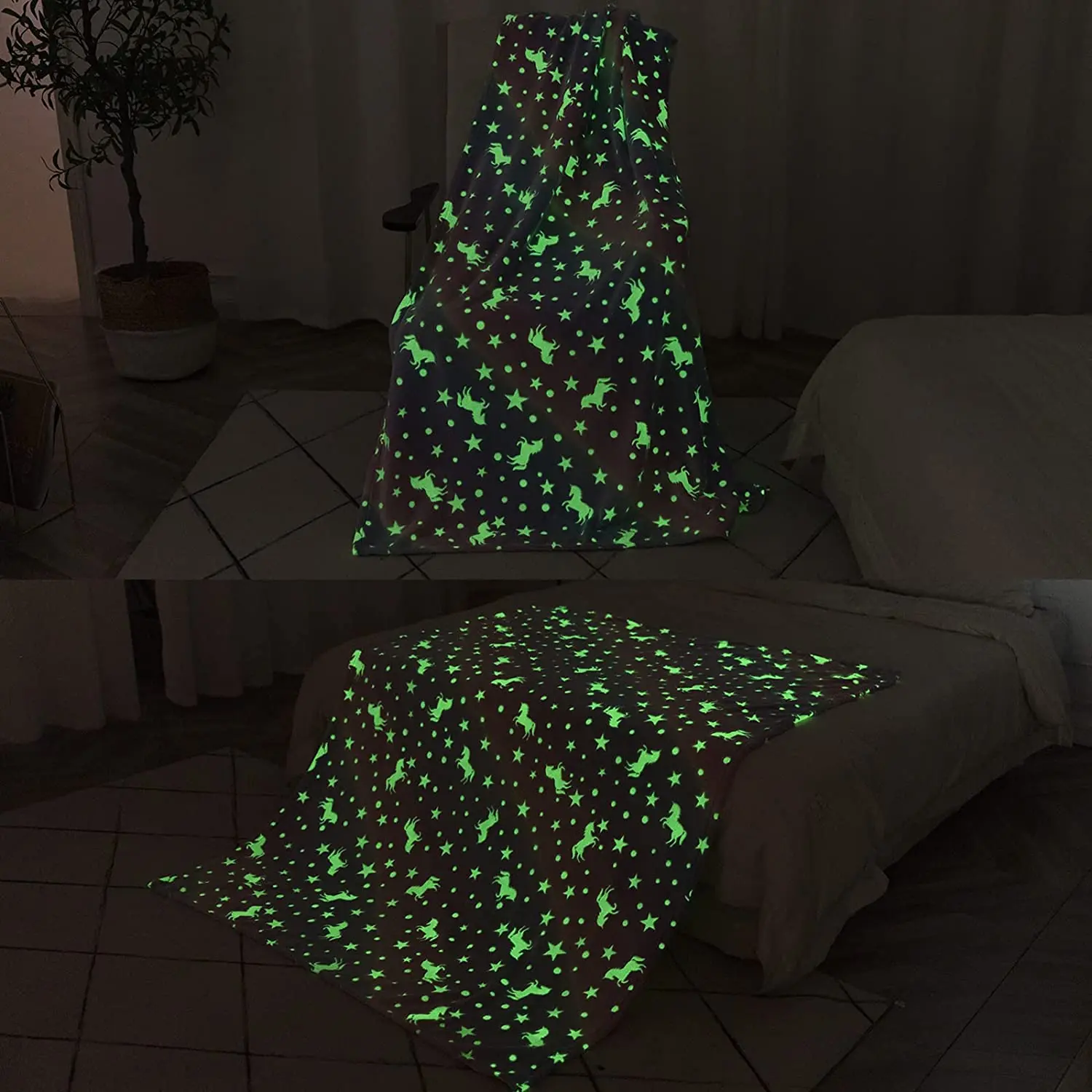 Unicorn Glow-in-the-Dark Throw Blanket for Kids - Soft Fuzzy Flannel All-Season Fun Gift for Boys & Girls