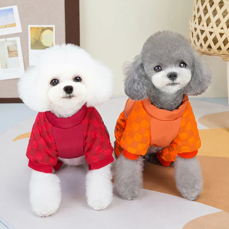 smvp Autumn winter plush dog cat clothes small dog four legged jacquard splicing zipper windbreaker