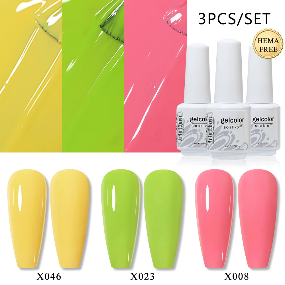 Arte Clavo 3Pcs Hema Free Gel Polish Colors Permanent Nail Varnish Set Long Lasting Manicure Base Top Coat Classic Color Kit