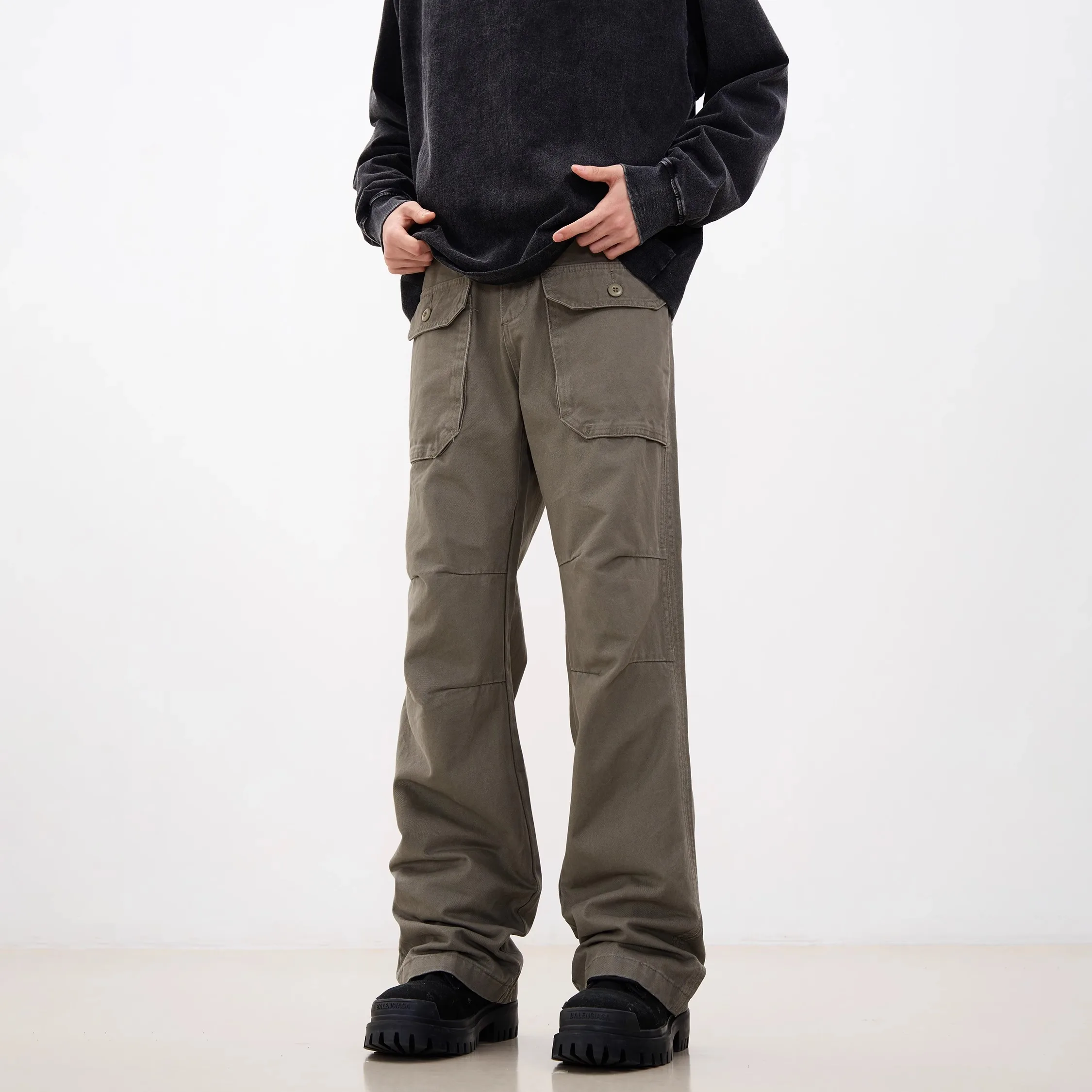 

American Vibe Retro Men's Casual Pants Multi-ket Pleated Flared Workwear Loose Fit Straight Leg Summer Cool Sensation