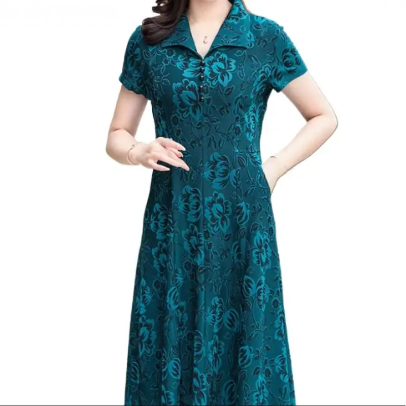 

New Fashion Loose Printing Office Lady Simplicity Elegant Temperament Printing Elastic Waist Autumn Winter Thin Dresses