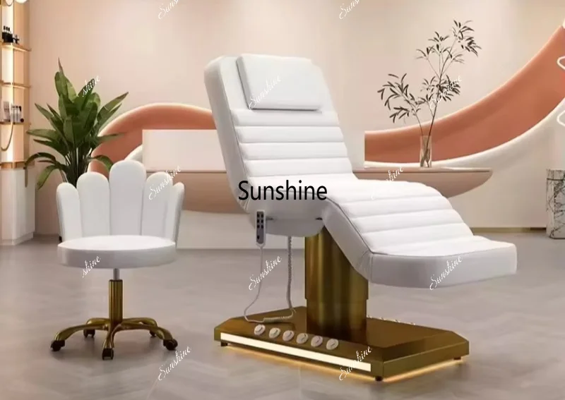 Luxury Wooden Massage Bed With LED Base 3 Motor Adjustable Multicolor Facial Beauty Bed For Home Living Room Salon Use