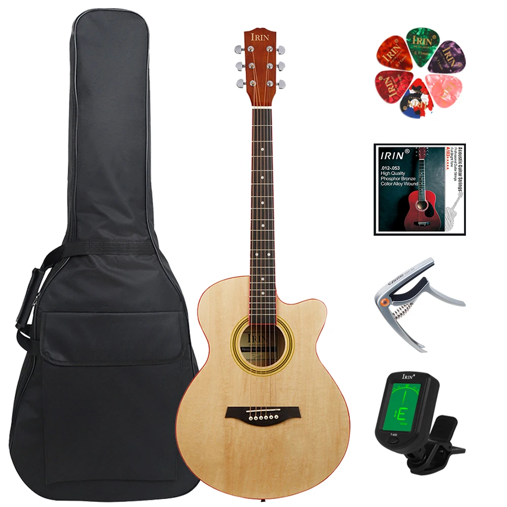 IRIN 40 Inch Acoustic Guitar 21 Frets 6 Strings Rosewood Body Folk Guitar Guitarra With Bag Capo Guitar Parts & Accessories