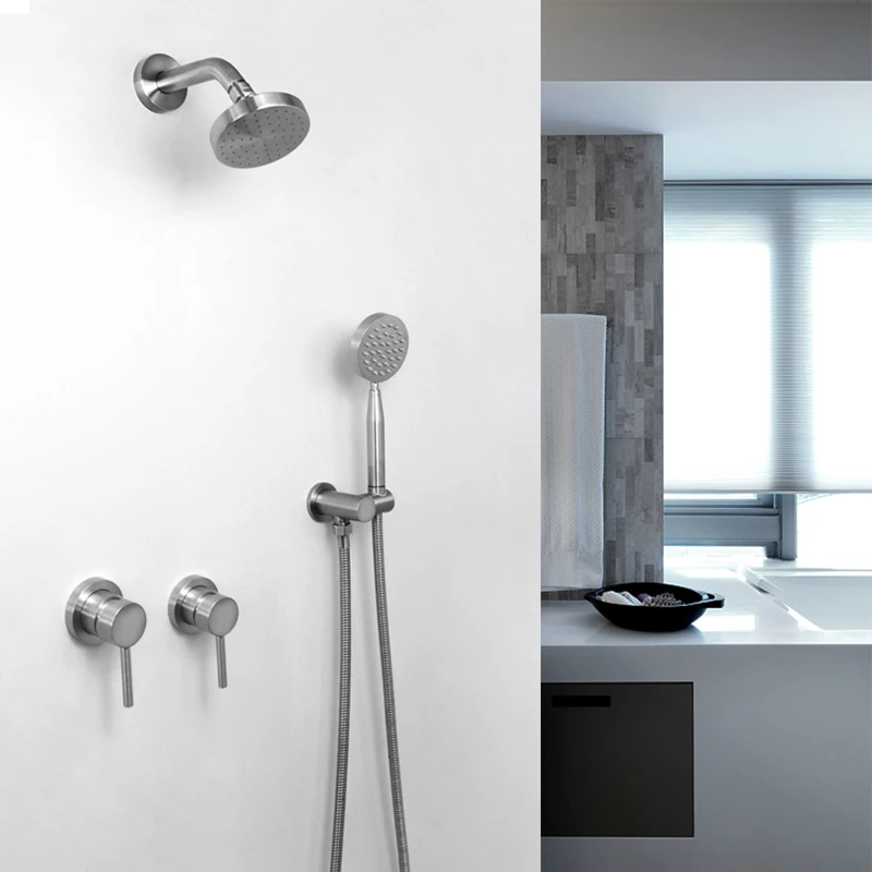 Brushed Rose Gold Wall Mounted Bathroom Shower Rainfall Shower Set Mixer Brass Faucet Hot Cold Water Mixer Tap With Head 4 Inch