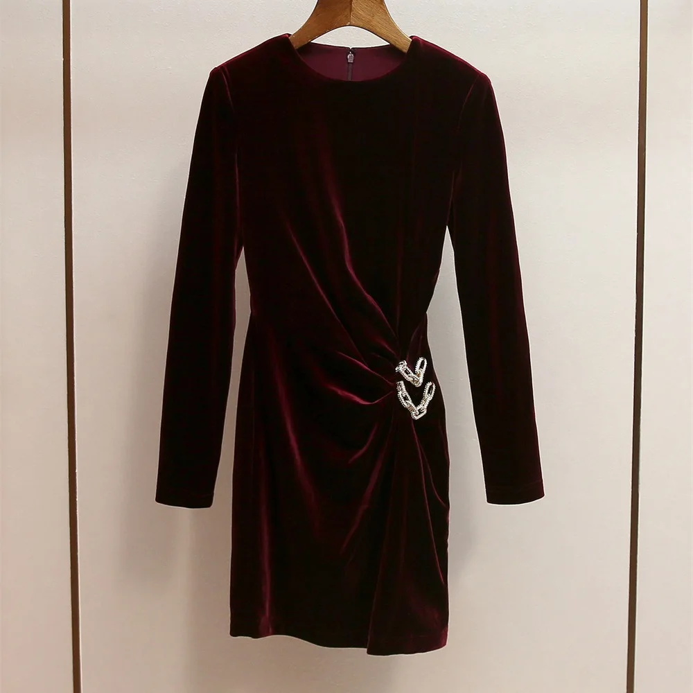 2025, elegantes Winterkleid für Damen, Samt, ausgehöhlt, Kette, Korsett, figurbetonter Damenrock, Y2K New Fashion Party Dress BH