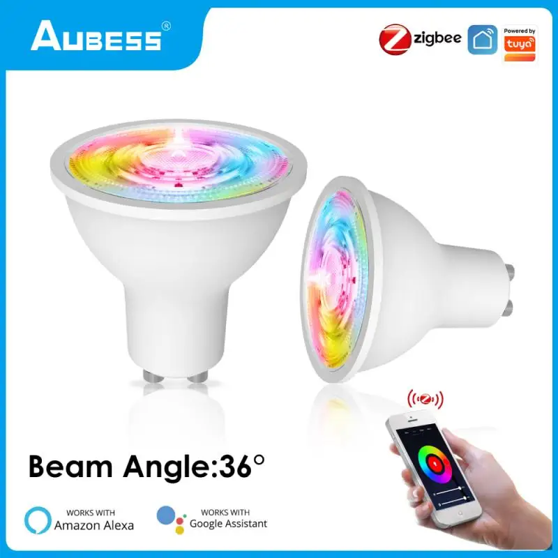 

Zigbee Smart GU10 Light Bulb Tuya Spotlight RGB+CCT5W Dimmable 36° Beam Angle LED Lamp Work With Alexa Google Home Yandex Alice