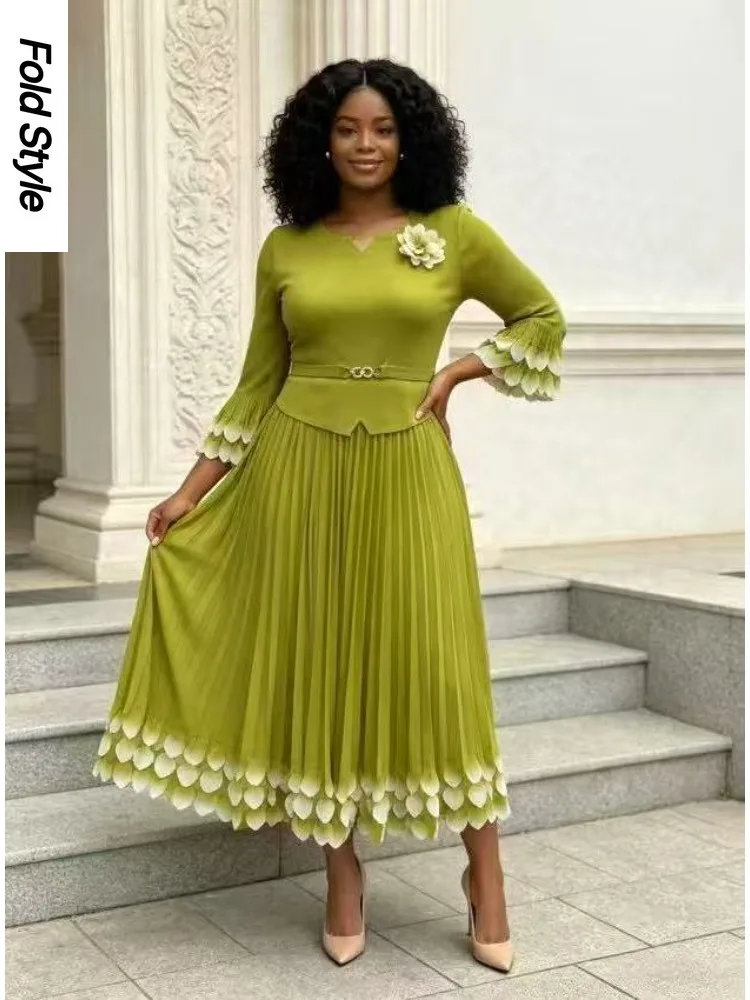 2026 Miyake Pleated Loose Dress Summer New Women's Clothing Design Elegant Long-sleeved Waist Dress