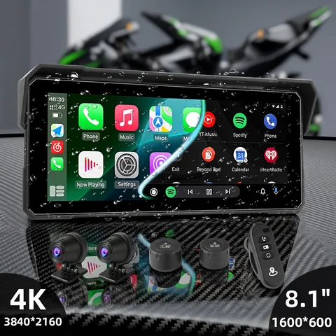 Jansite Portable 8.1 inch IP67 Waterproof Motorcycle 4K DVR GPS Navigation Wireless Carplay Android Auto Moto Recorder Monitor