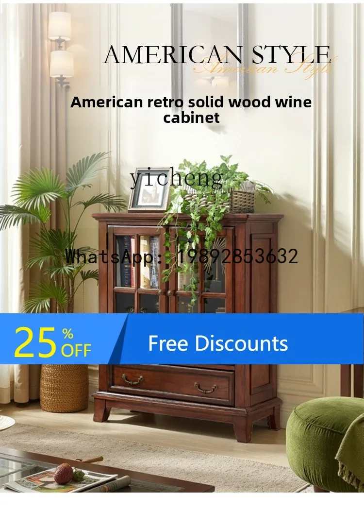

American-style Solid Wood Wine Cabinet Living Room Vintage Style Wine Glass Display Cabinet New TV Side Cabinet