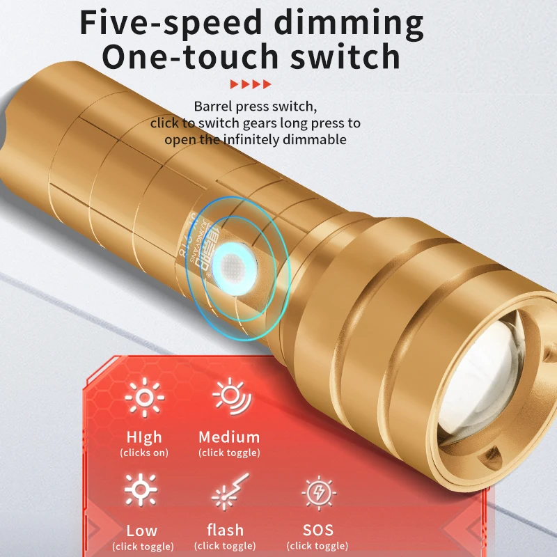 50w 백색 레이저 고출력 손전등 초강력 서치라이트 토치 휴대용 야외 캠핑 조명 줌 기능 손전등