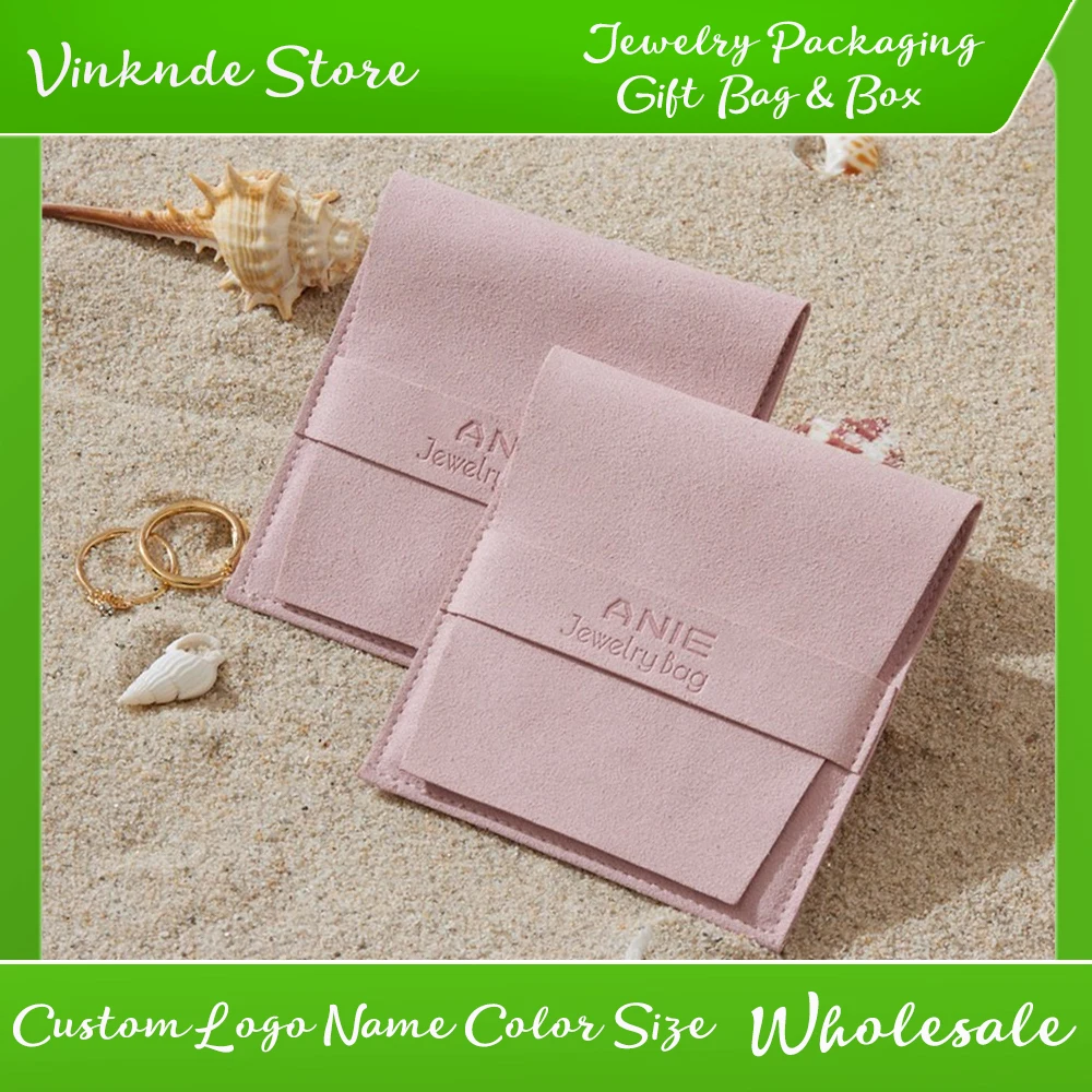 

New 8*8cm Green Rose Microfiber Suede Gift Jewelry Pouch Bag Small Envelope Flap Bags Custom Logo Wedding Earrings Rings Storage
