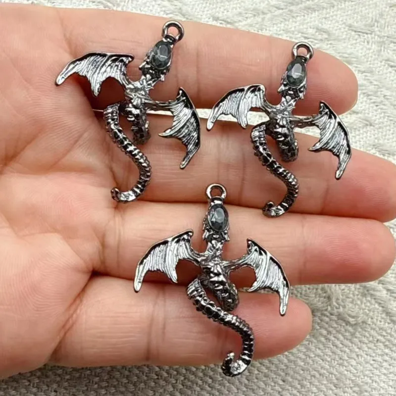 10pcs Fashion Bling Iced Out Crystal Dragon Animal Charms for Making DIY Pendants Necklace Earrings Bracelet Jewelry Accessories