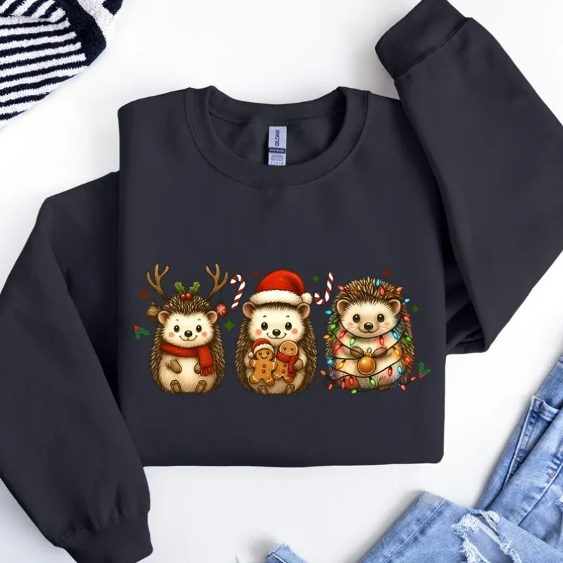 عيد الميلاد القنفذ العرق، سترة قبيحة الأسرة الرجعية أضواء عيد الميلاد منامة عرق هدية لها عيد الميلاد هدية الشتاء الحرارية هوديي