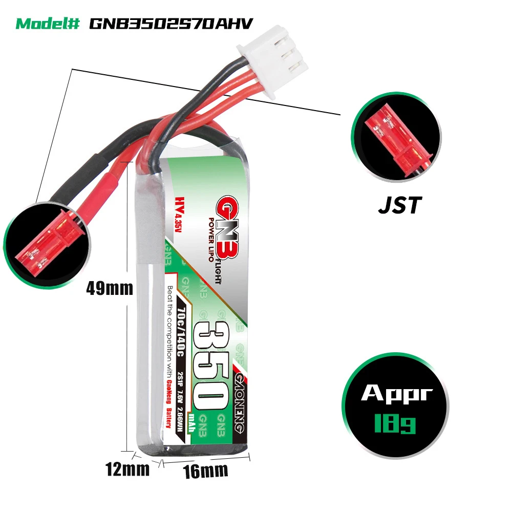 GAONENG GNB 2S 7,6 V 300mAh 60C/120C batería Lipo para juguetes de Control remoto modelo UAV Dron FPV batería de 7,6 V con enchufe JST