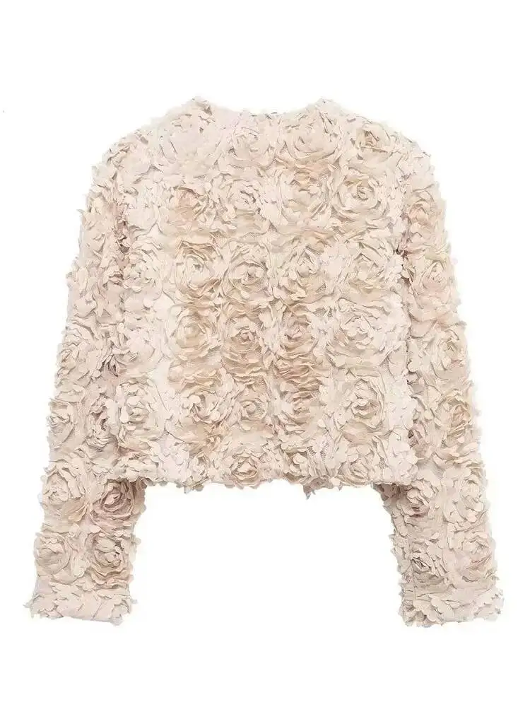 2025年秋ジャケット ショート丈 カジュアル テクスチャードフラワー エレガントジャケット レディースファッション 長袖 ストリートウェア 新作アウター