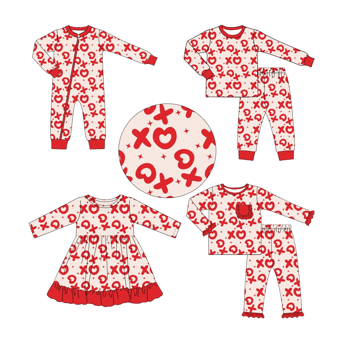 Valentine's Day 4-piece set of love letter printed pajamas set long sleeves and trousers for girls boys set baby jumpsuit dress